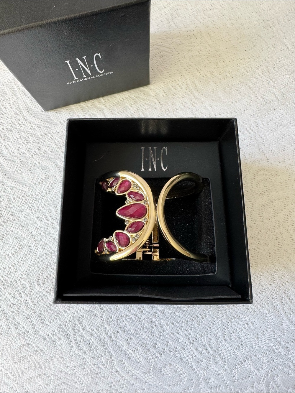 I.N.C. International Concepts Bracelet Cuff Gold Hinged Purple Stones